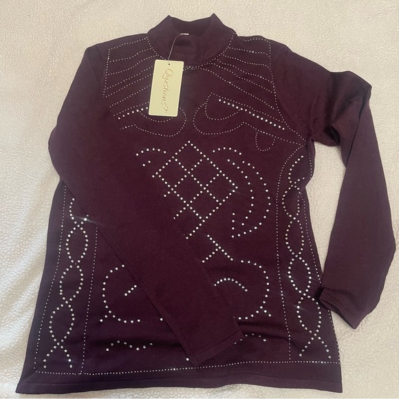 Sweaters - Purple Turtleneck Sweater with Studded Design
